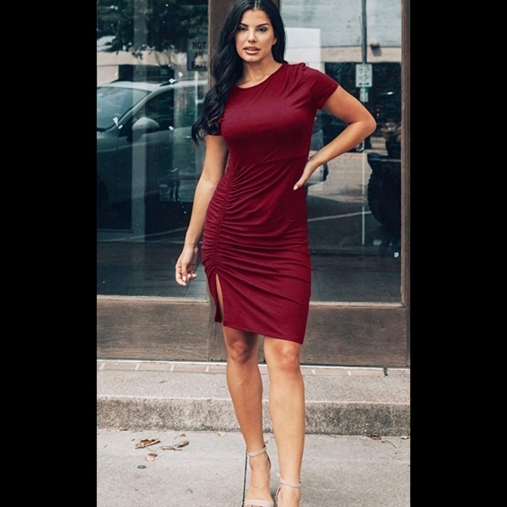 RED shirt sleeve T-shirt mini dress